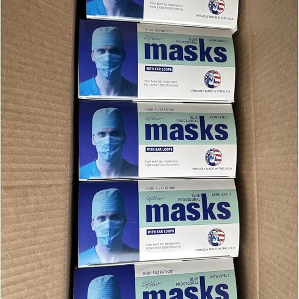 500 ASTM Level 2 Procedural Face Mask with Ear Loops, Box of 500
